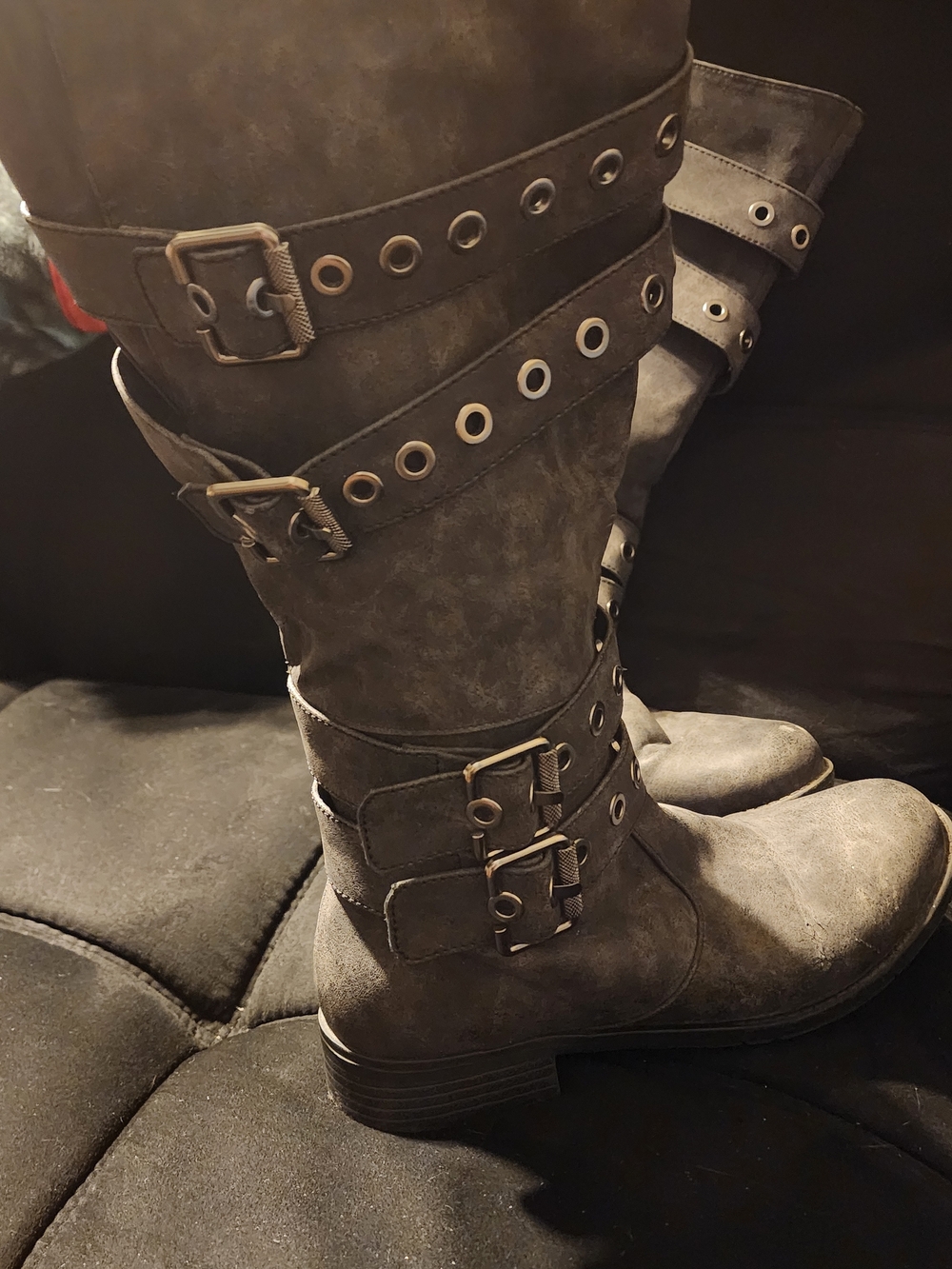 2 Lips Too  Women's Gray Buckle Strap Mid-Calf Boots